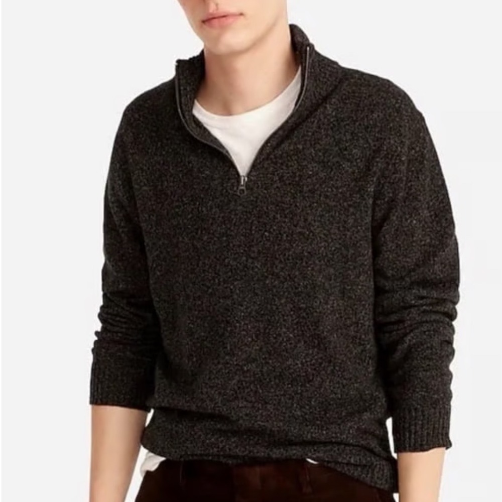 J.Crew Marled Rugged Merino Wool blend Half-zip Sweater Heather Winter‎ Medium